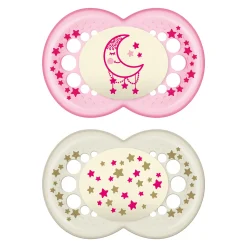 Pacifiers & Clips|Pacifiers & Clips>Mam Baby Night Orthodontic Pacifier 6m+ (2) - Pink Glow in the Dark