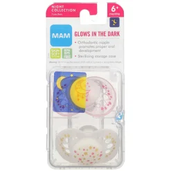 Pacifiers & Clips|Pacifiers & Clips>Mam Baby Night Orthodontic Pacifier 6m+ (2) - Pink Glow in the Dark