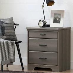 Nightstands>South Shore Nightstand Charging Station - Versa Gray Maple
