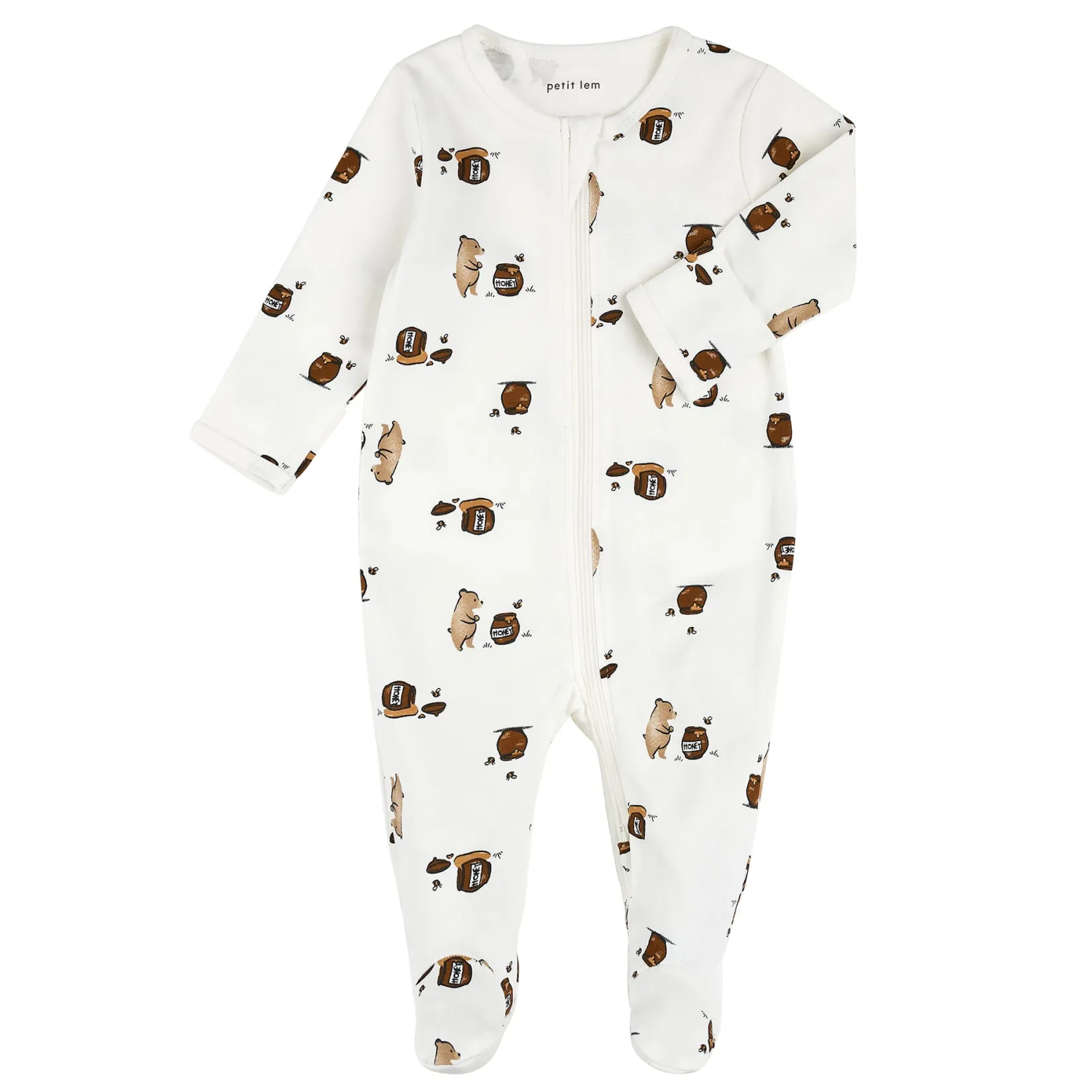 Pajamas|Pajamas>Petit Lem Off-White Honey Bear Sleeper Ivory