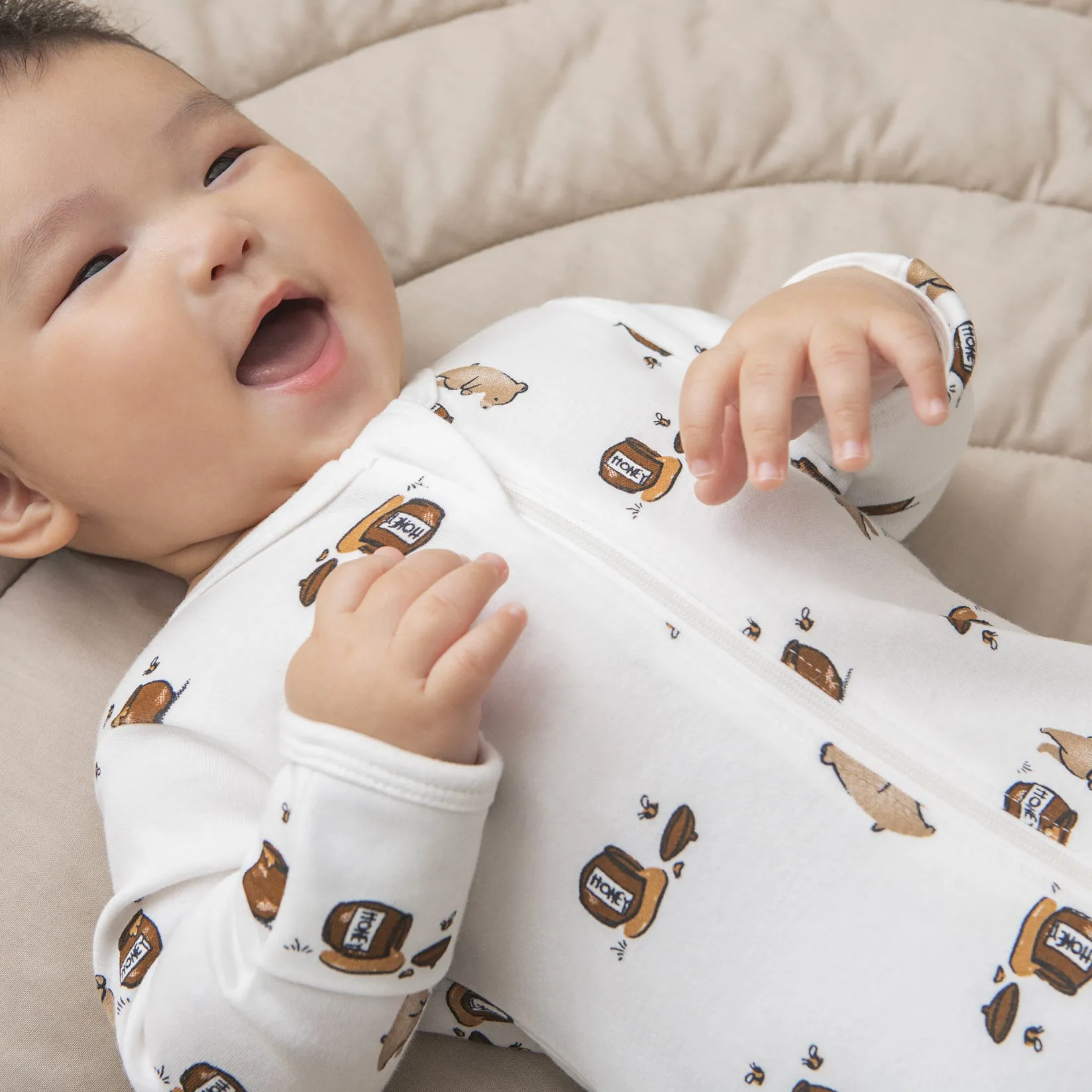 Pajamas|Pajamas>Petit Lem Off-White Honey Bear Sleeper Ivory