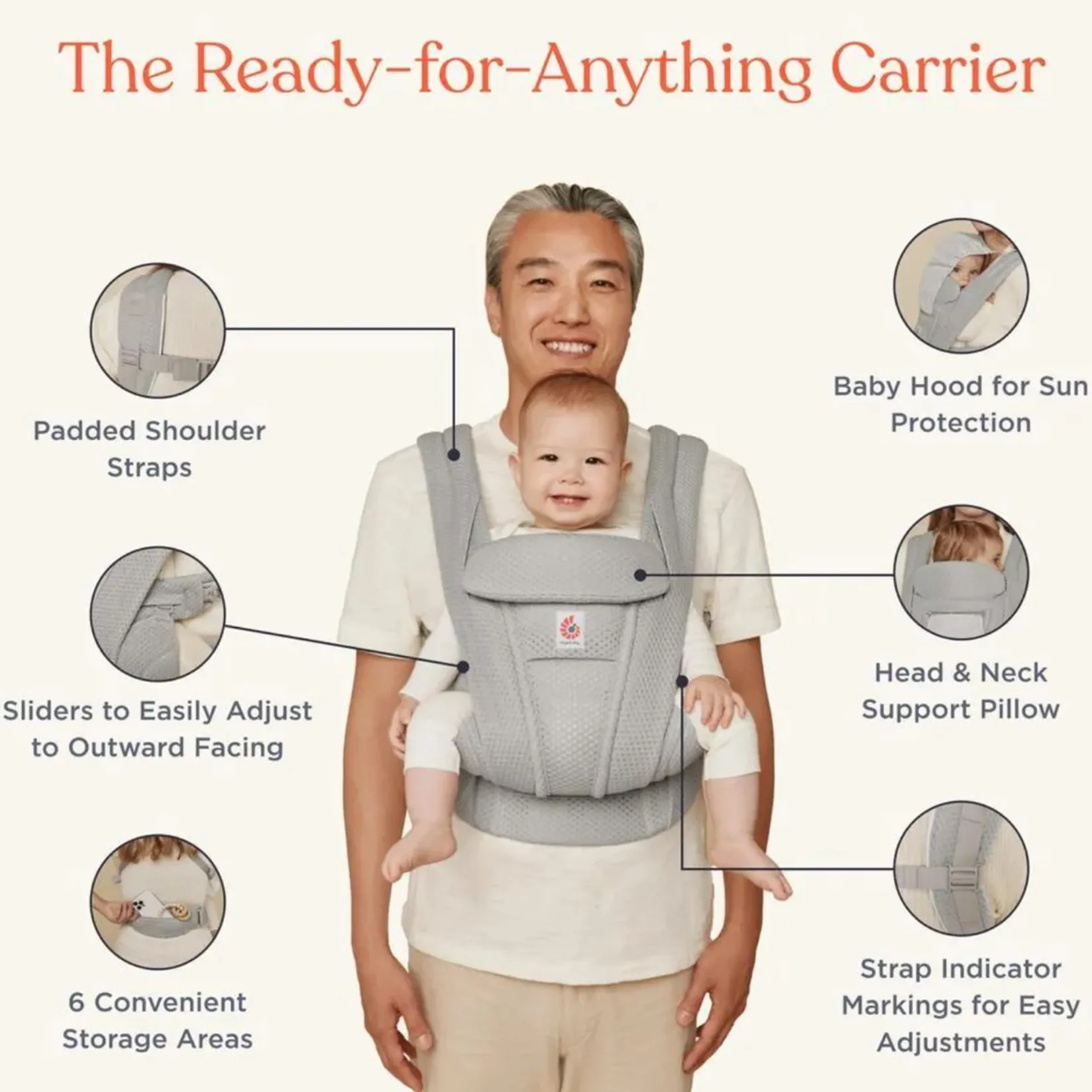 Outdoors & Travel|Baby Carriers>Ergobaby Omni Deluxe Carrier Mesh - Natural Beige