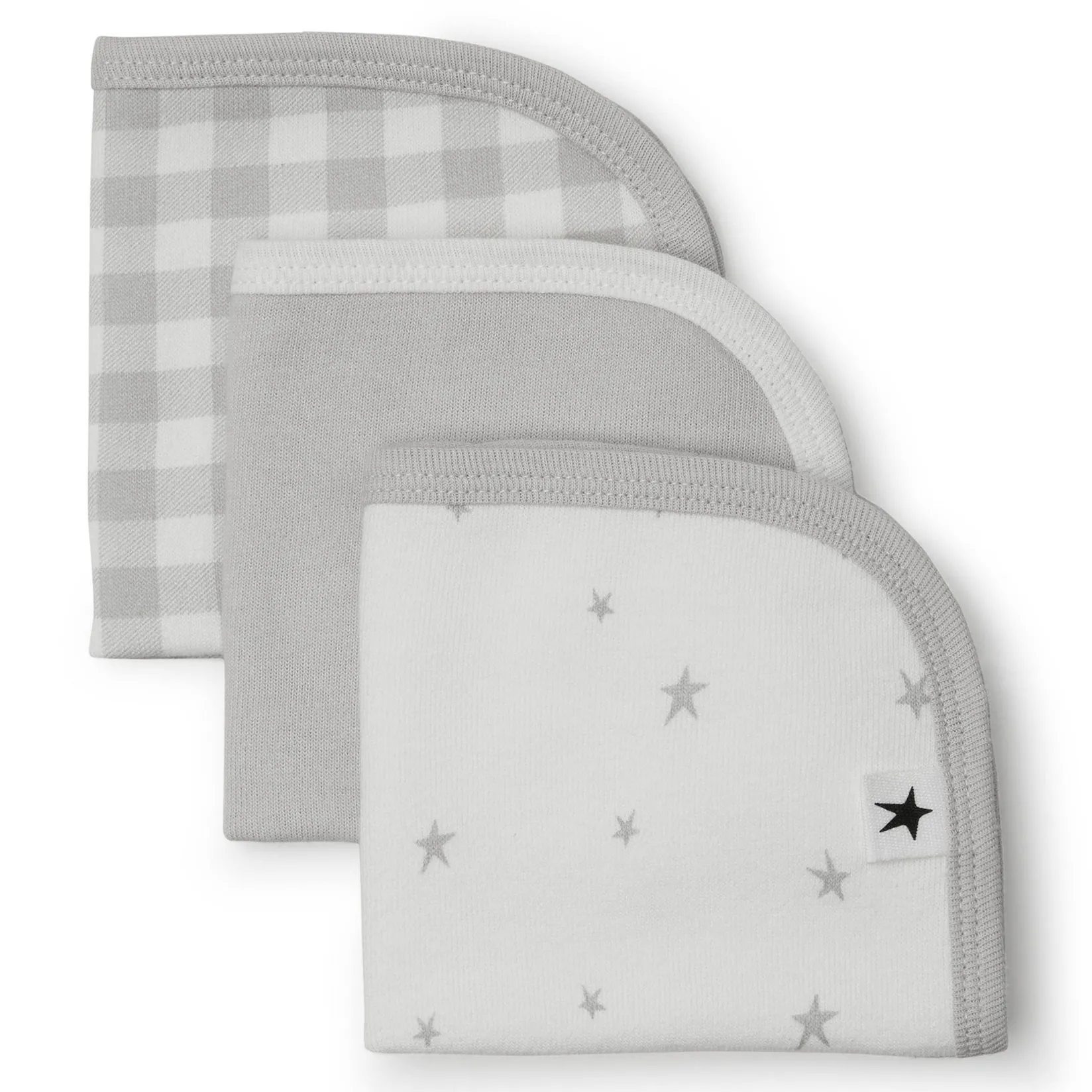 Organic Cotton 3-Pack Washcloth - Grey Stars Kids Towels & Wipes|Towels & Wipes