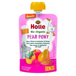 Hot Organic Pouch - Pear Pony - Pear, Peach, Raspberries with Spelt (from 8 months) Baby Food & Snacks