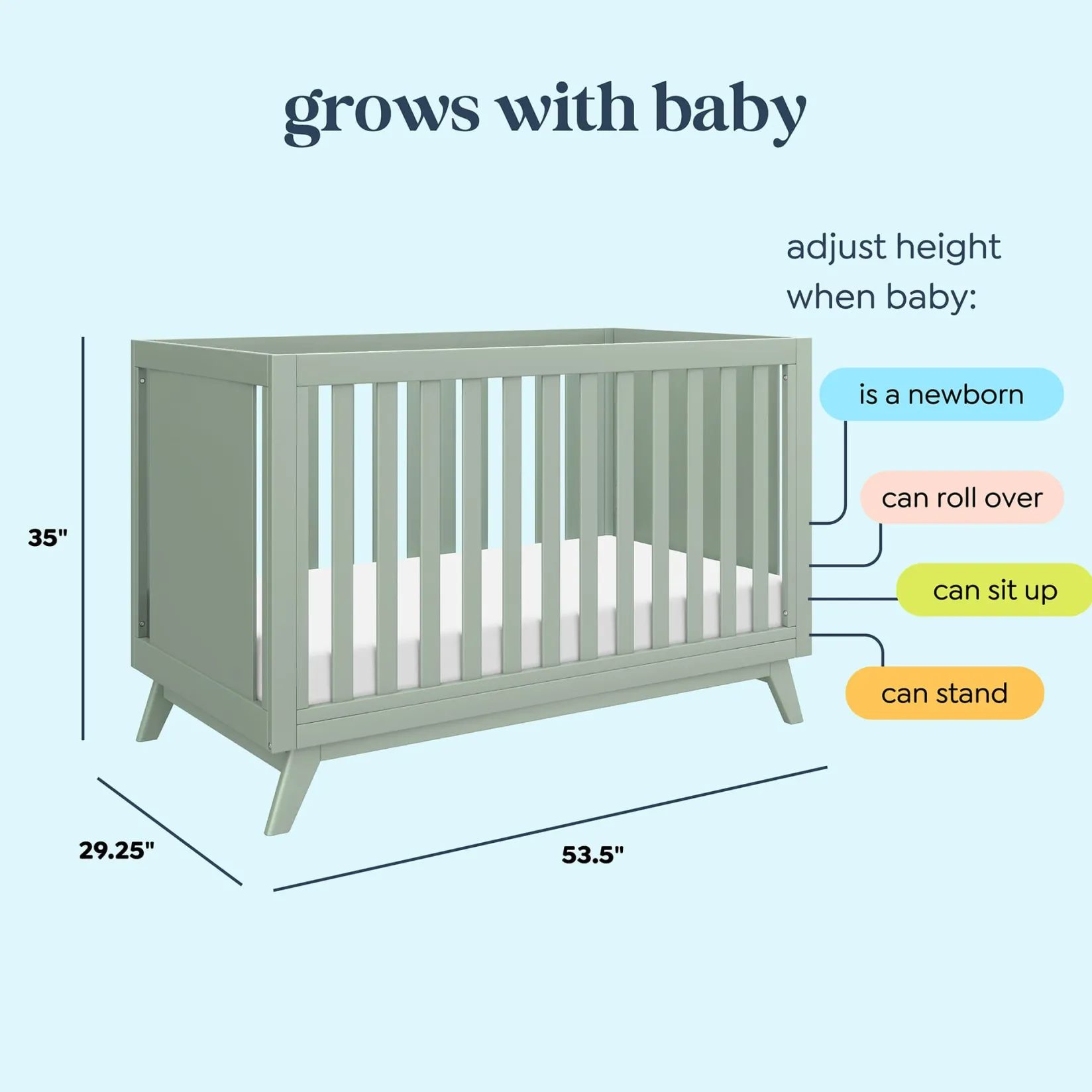 Cribs & Mattresses|Cribs & Mattresses>DaVinci Otto 3-in-1 Convertible Crib- Sage