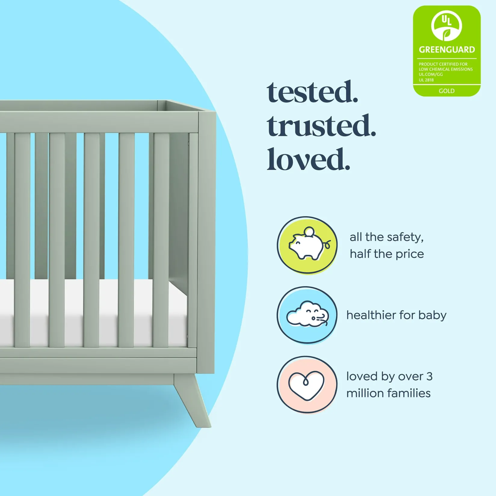 Cribs & Mattresses|Cribs & Mattresses>DaVinci Otto 3-in-1 Convertible Crib- Sage