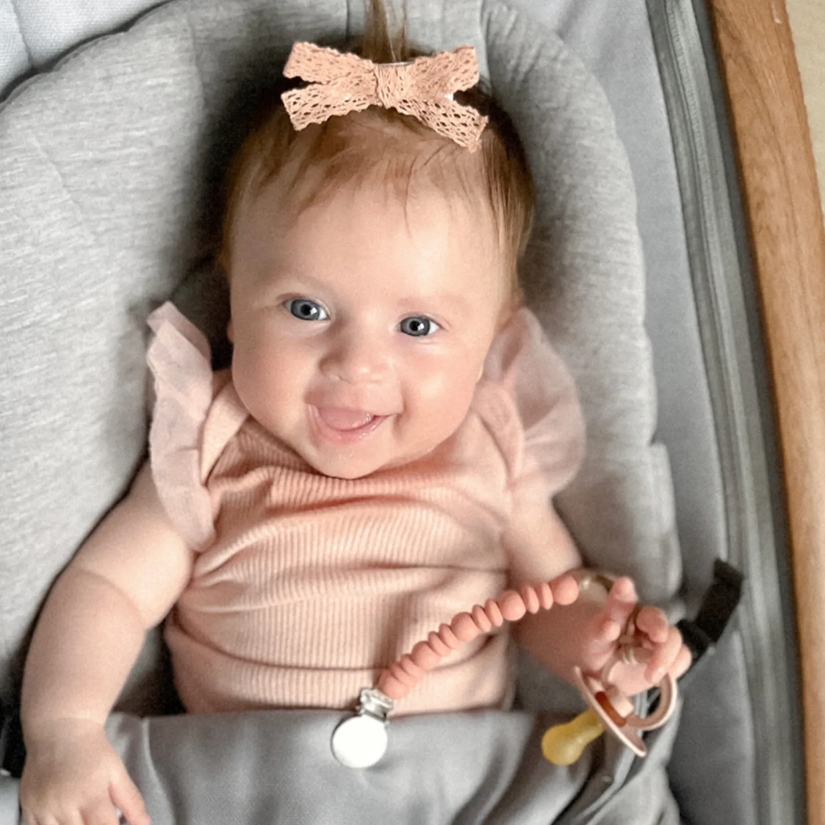 Pacifiers & Clips|Pacifiers & Clips>Bulle Pacifier Clip - Inox Blush