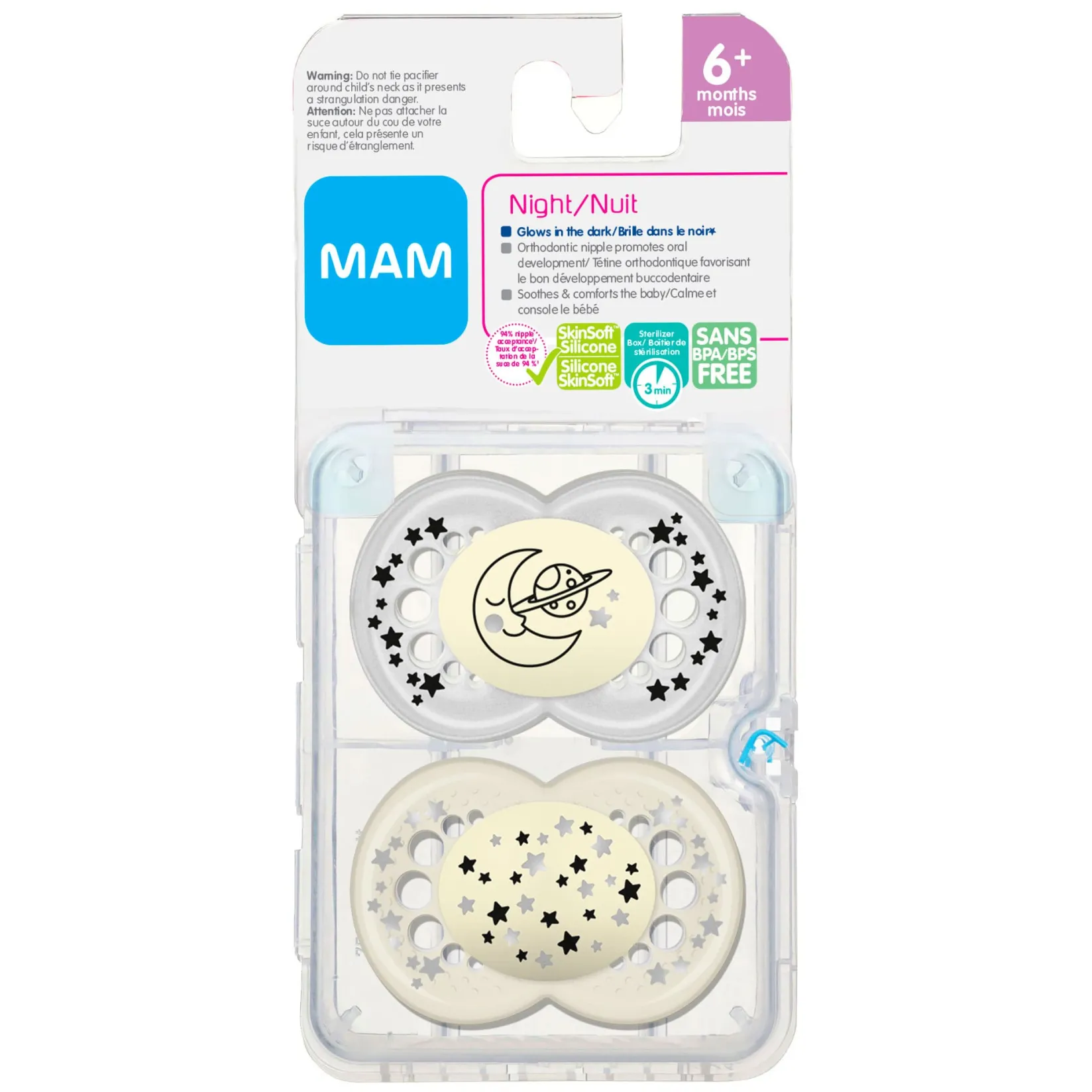 Pacifiers & Clips|Pacifiers & Clips>Mam Baby Pacifiers (2) Glow in the Dark 6m+