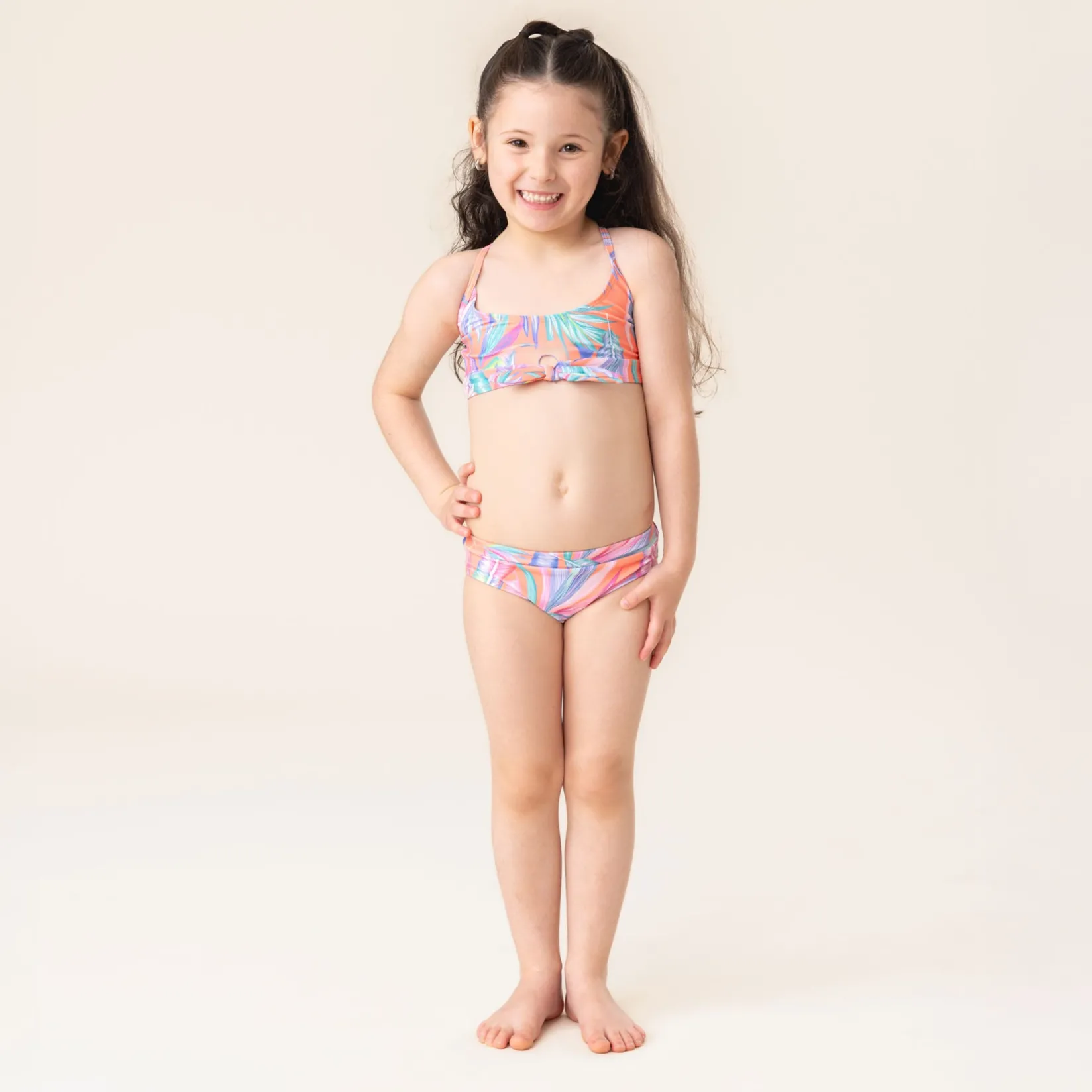 Swimsuits>Nano Palm Tree Bikini 4-14 Coral