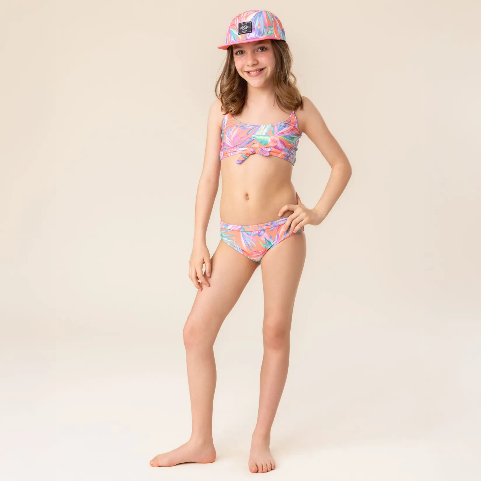 Swimsuits>Nano Palm Tree Bikini 4-14 Coral