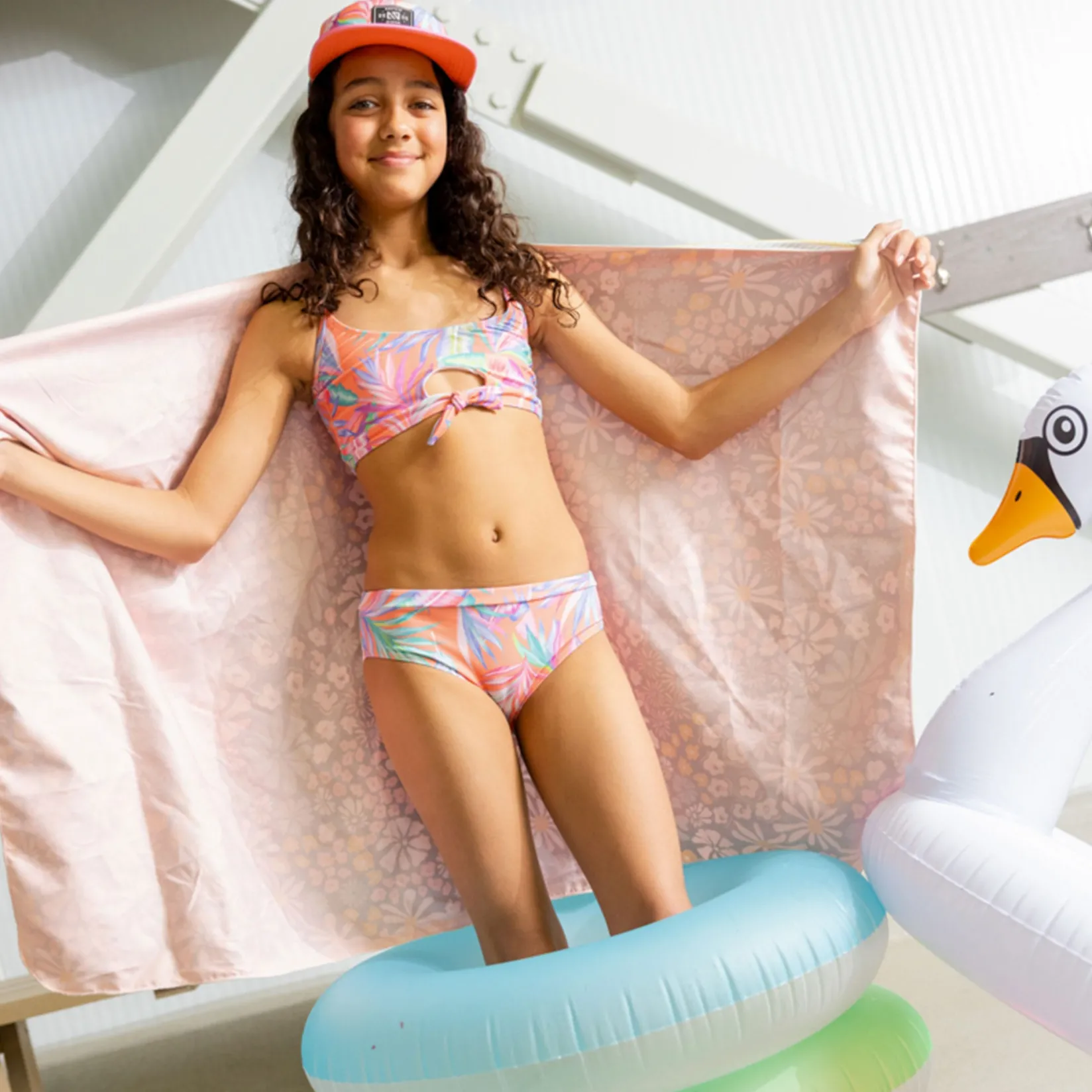 Swimsuits>Nano Palm Tree Bikini 4-14 Coral