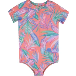 Swimsuits>Nano Palm Tree Uv Ss Swimsuit 2-14 Coral