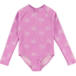 Swimsuits>Look Palm Trees Long Sleeve Swimsuit 2-14 Purple