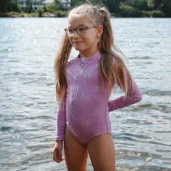 Swimsuits>Look Palm Trees Long Sleeve Swimsuit 2-14 Purple