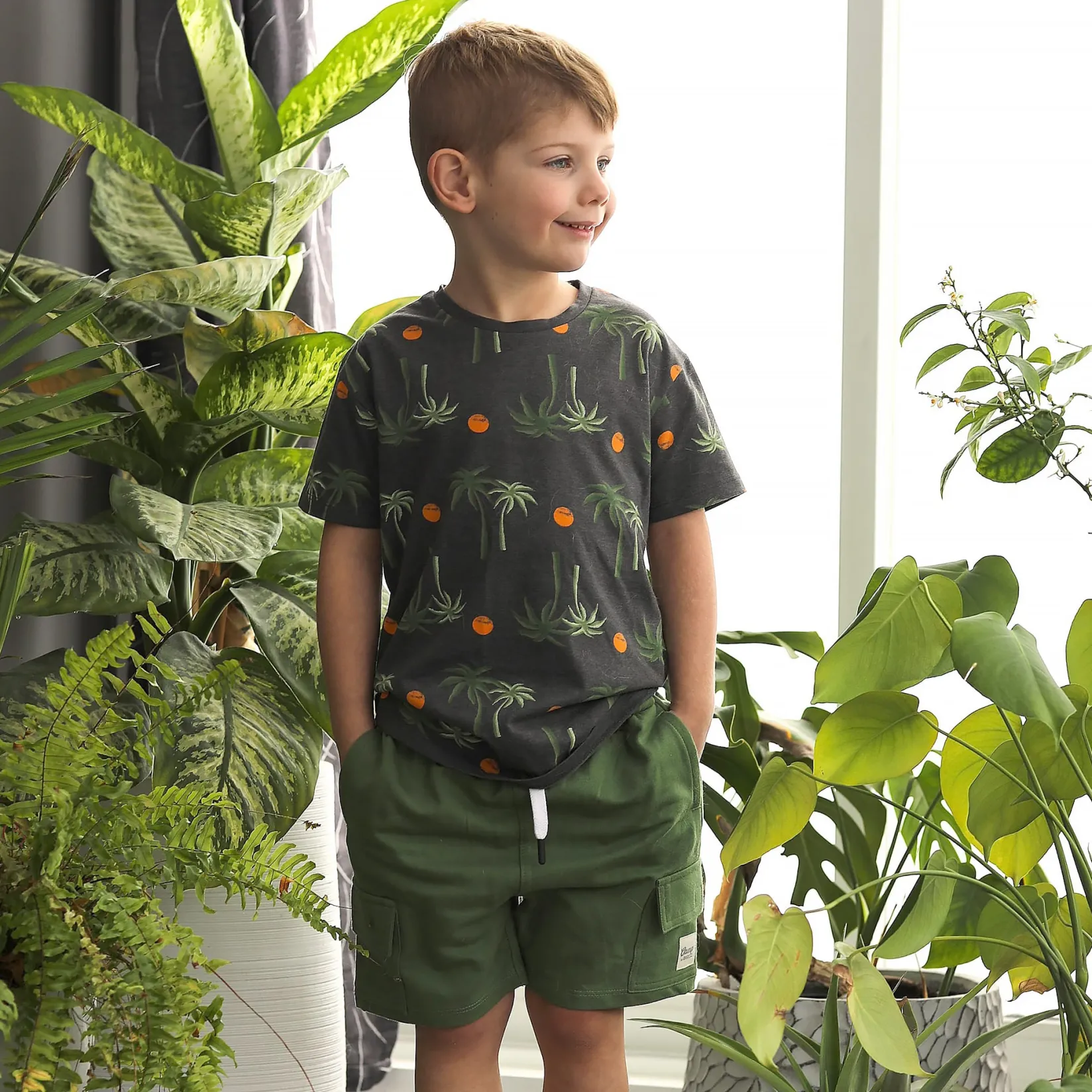 Tops>Camp by Birdz Palm T-shirt 2-8y Charcoal