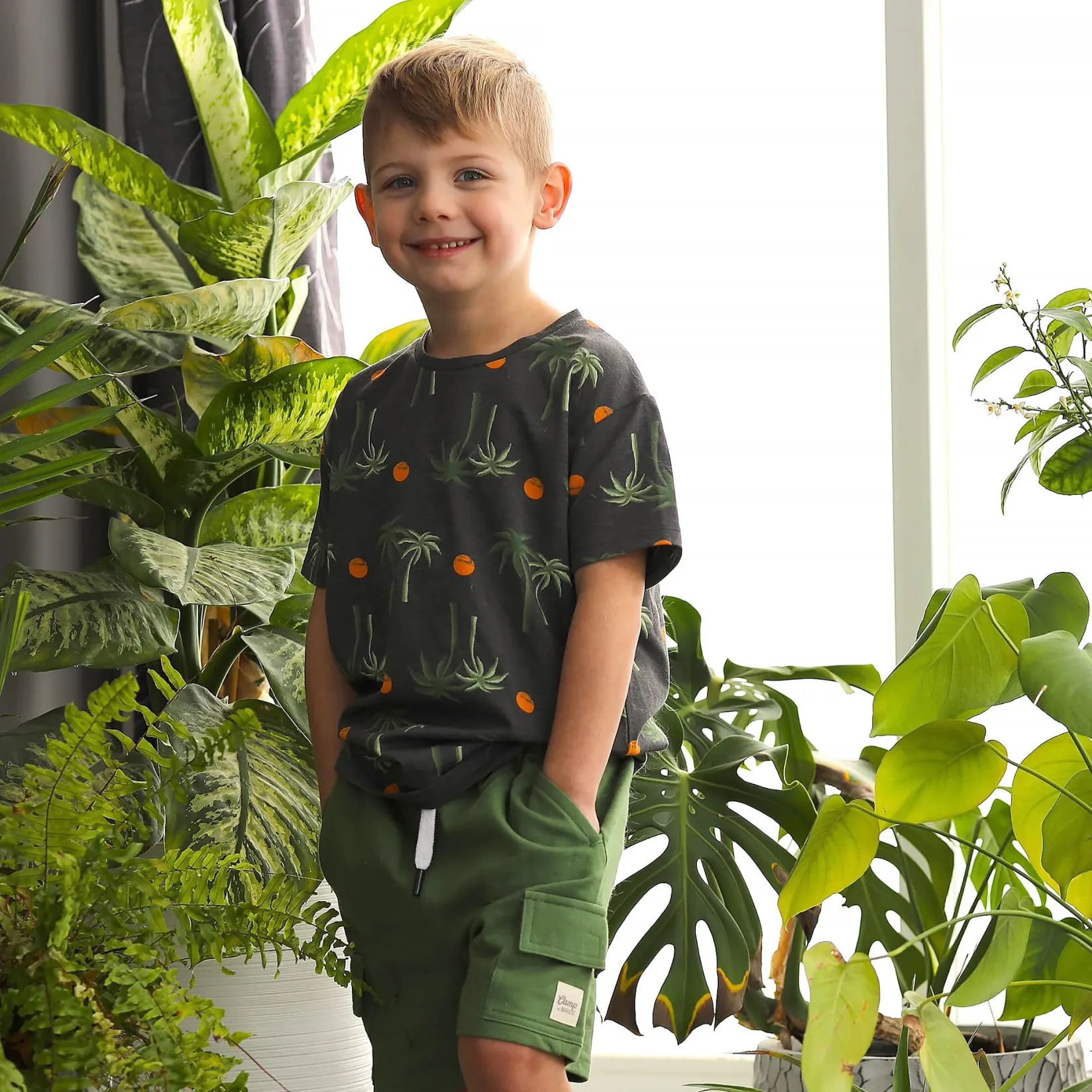 Tops>Camp by Birdz Palm T-shirt 2-8y Charcoal
