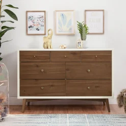 New Palma 7-Drawer Double Dresser - Warm White / Natural Walnut Storage Furniture