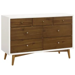 New Palma 7-Drawer Double Dresser - Warm White / Natural Walnut Storage Furniture
