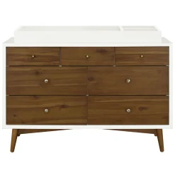 New Palma 7-Drawer Double Dresser - Warm White / Natural Walnut Storage Furniture