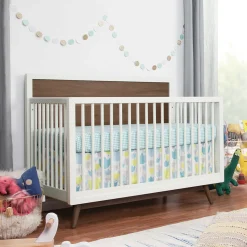 Discount Palma Mid-Century 4-in-1 Convertible Crib with Toddler Bed Conversion - Warm White / Natural Walnut Cribs & Mattresses|Cribs & Mattresses