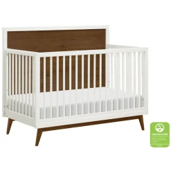 Discount Palma Mid-Century 4-in-1 Convertible Crib with Toddler Bed Conversion - Warm White / Natural Walnut Cribs & Mattresses|Cribs & Mattresses