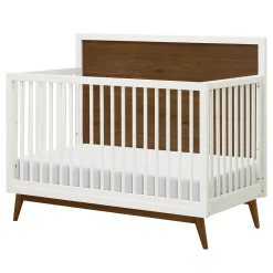 Discount Palma Mid-Century 4-in-1 Convertible Crib with Toddler Bed Conversion - Warm White / Natural Walnut Cribs & Mattresses|Cribs & Mattresses