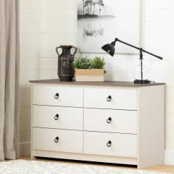 Sale Plenny 6-Drawer Double Dresser Storage Unit - White Wash and Oak Storage Furniture