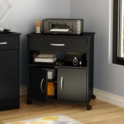 Hot Printer Cart on Wheels - Axess Pure Black Desk