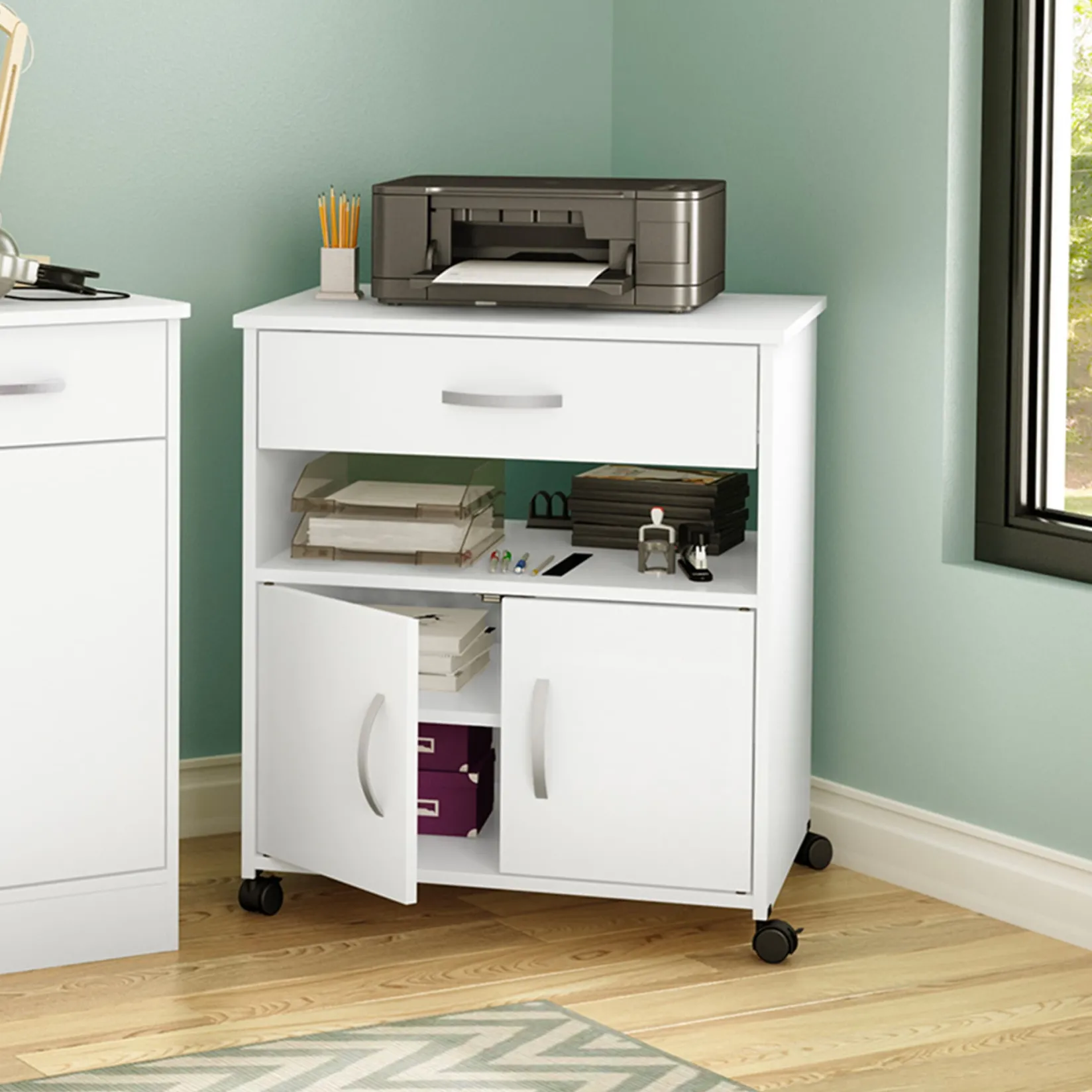 Desk>South Shore Printer Cart on Wheels - Axess Pure White