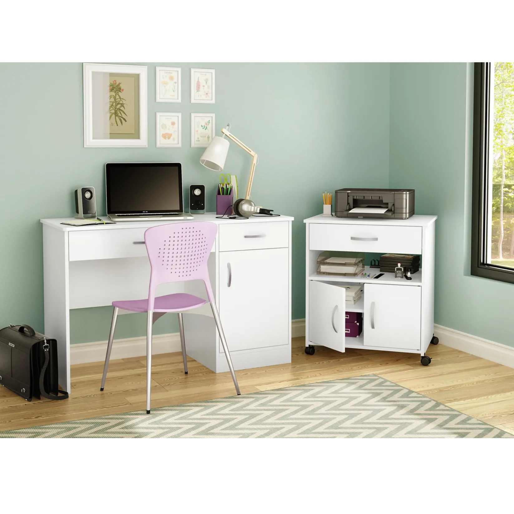 Desk>South Shore Printer Cart on Wheels - Axess Pure White