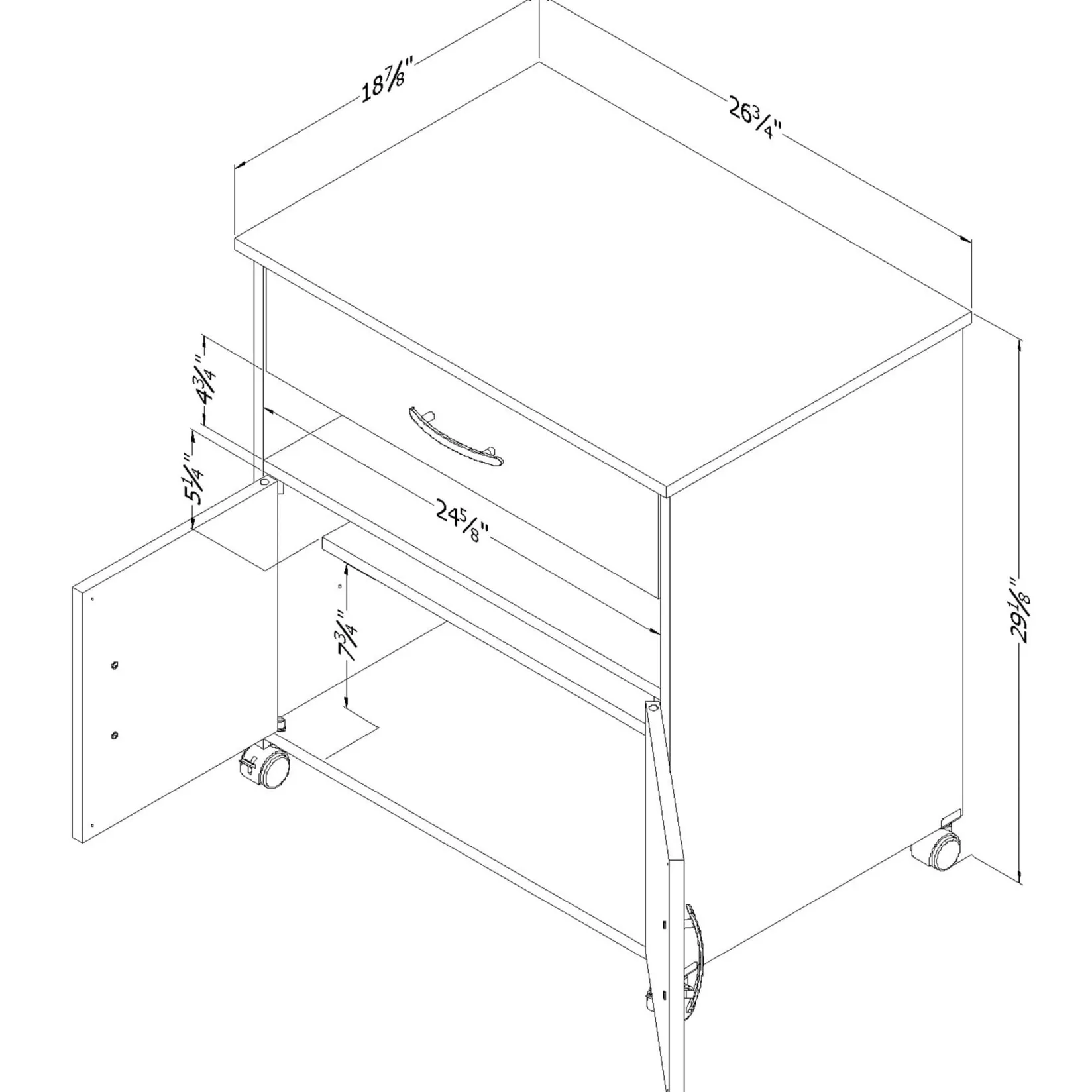 Desk>South Shore Printer Cart on Wheels - Axess Pure White