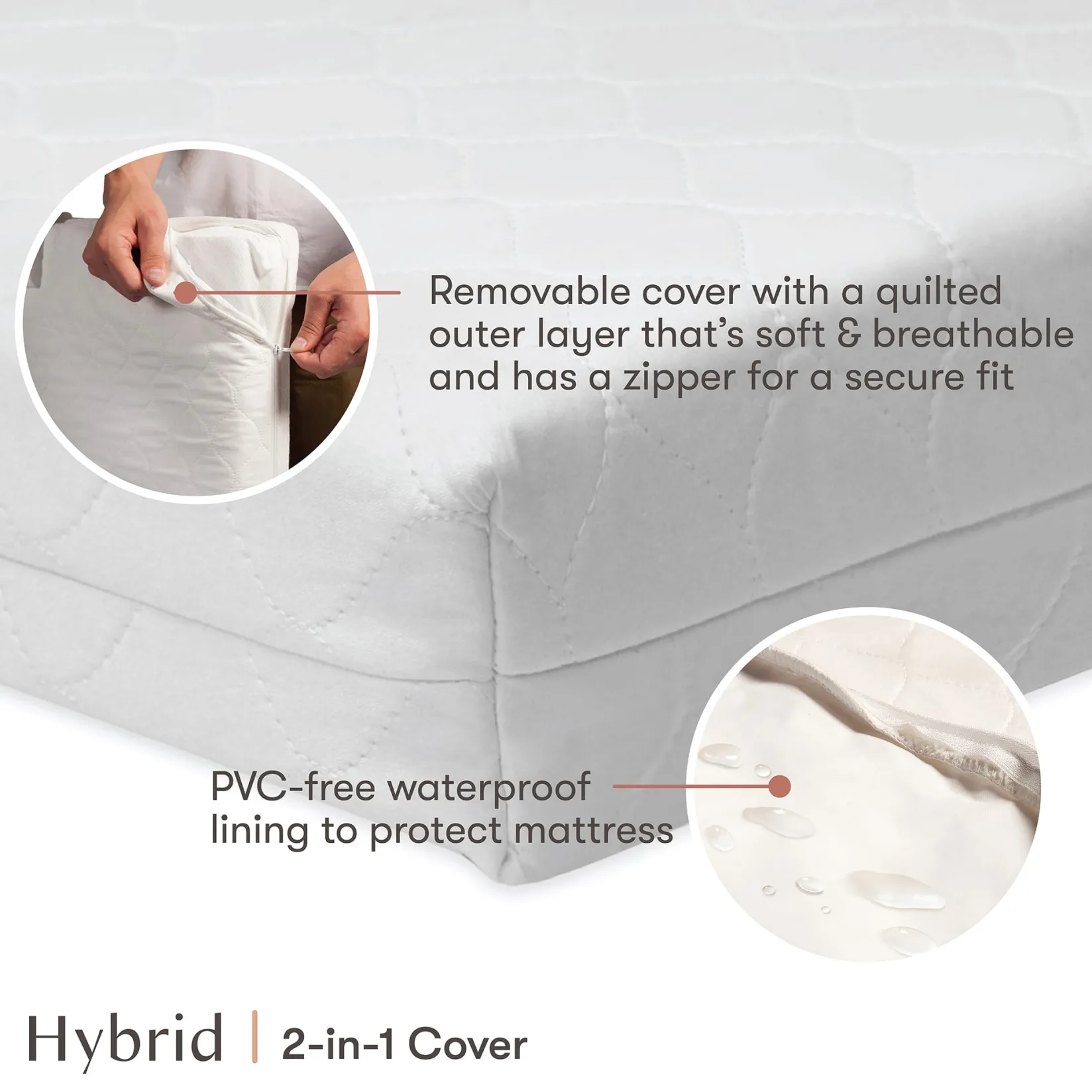 Mattresses|Cribs & Mattresses>Babyletto Pure Core Non-Toxic Mini Crib Mattress - Hybrid Cover