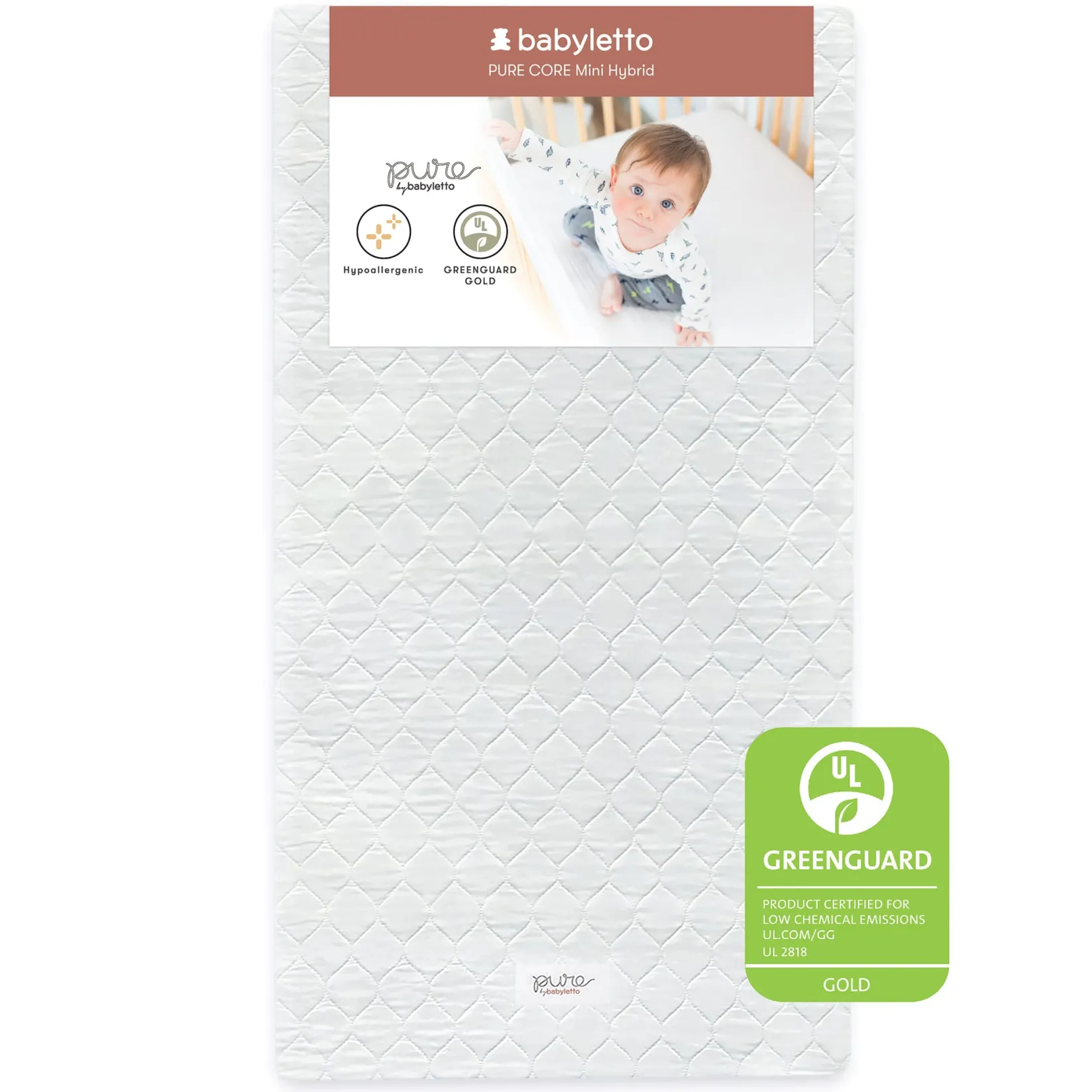 Mattresses|Cribs & Mattresses>Babyletto Pure Core Non-Toxic Mini Crib Mattress - Hybrid Cover