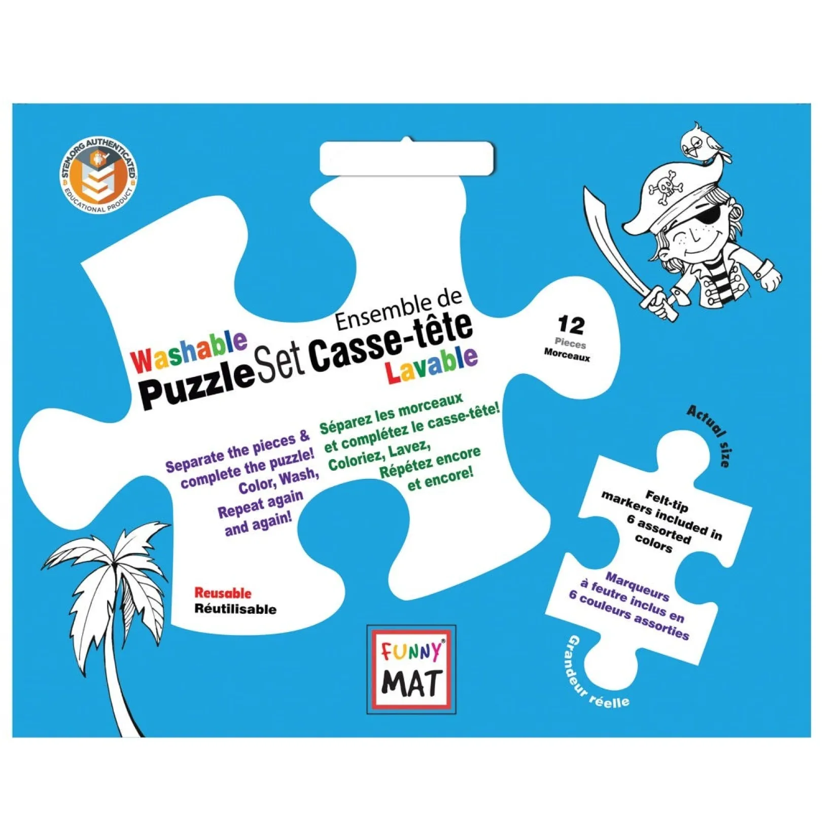 Puzzles>Funny Mat Puzzle Set to Color with Washable Markers - Pirates