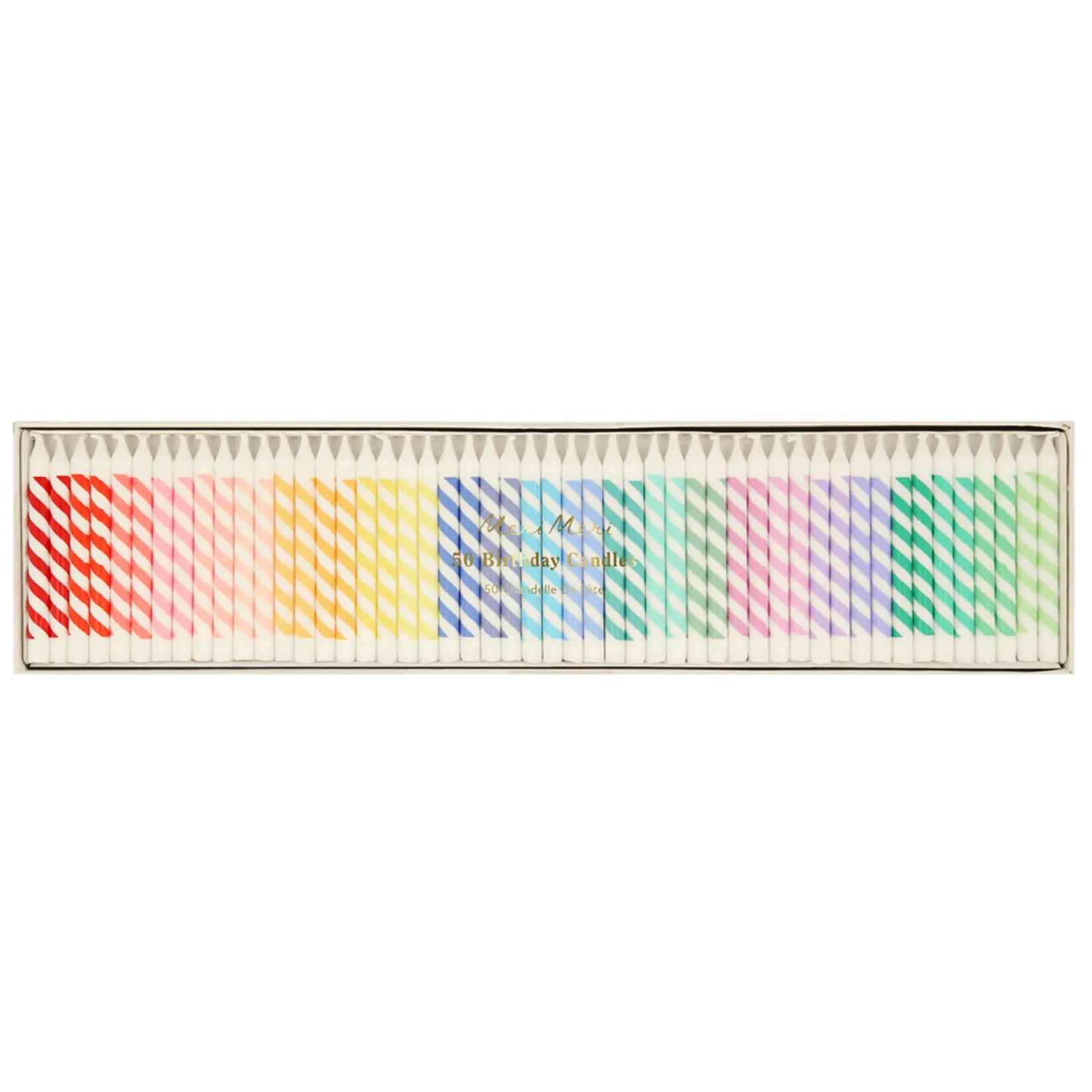 Clearance Rainbow Striped Mini Candles (50) Party Supplies