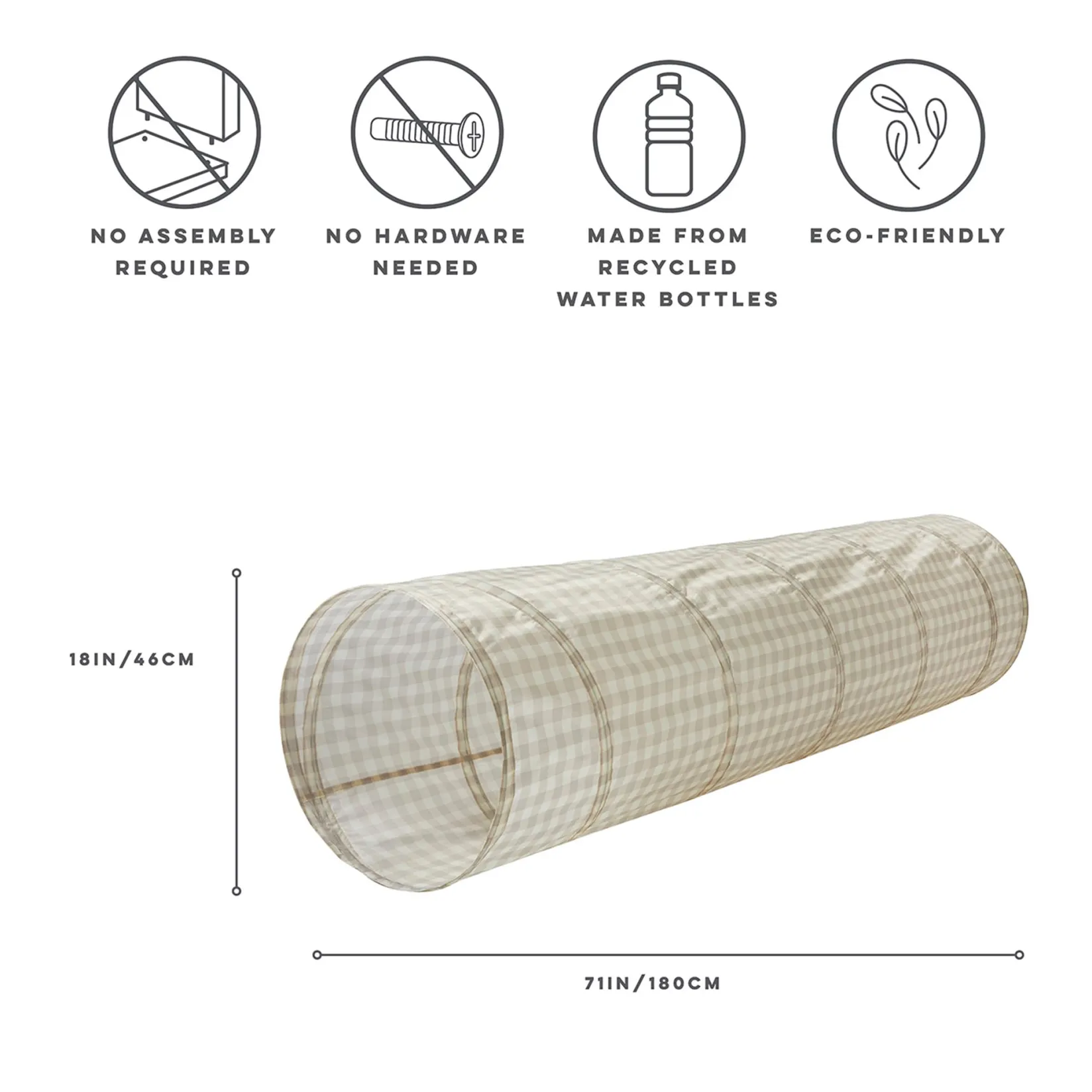 Tents & Play Mats>3 Sprouts Recycled Fabric Play Tunnel - Gingham