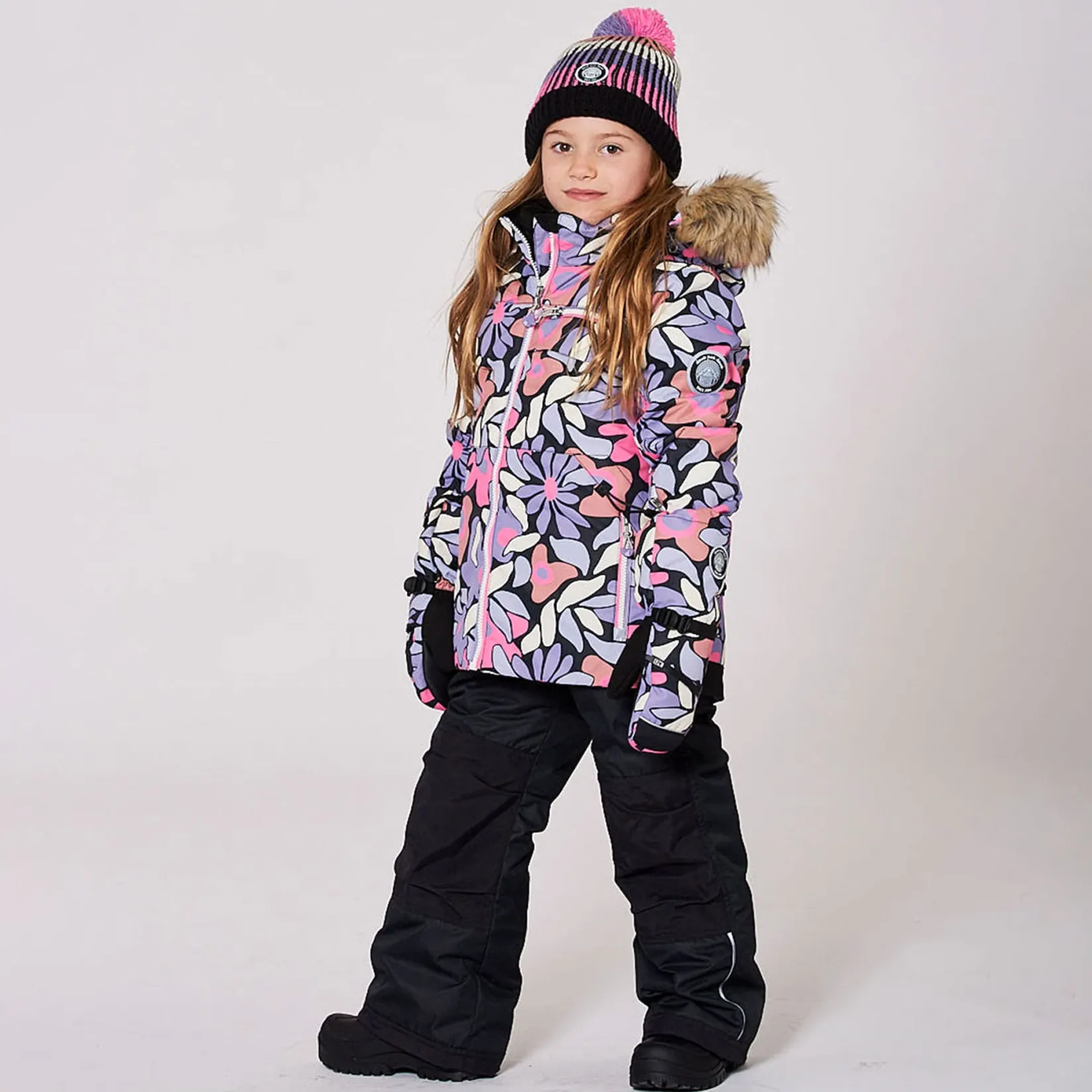 Outerwear|Snowsuits>Deux par Deux Retro Flowers Snowsuit 2-6 Black
