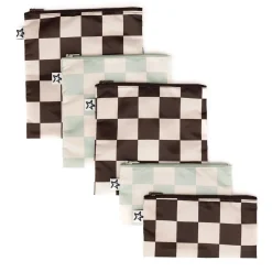 Snack Bags & Containers|Tableware>Tiny Twinkle Reusable Snack Bags 5-Pack - Black / Sage Checkers