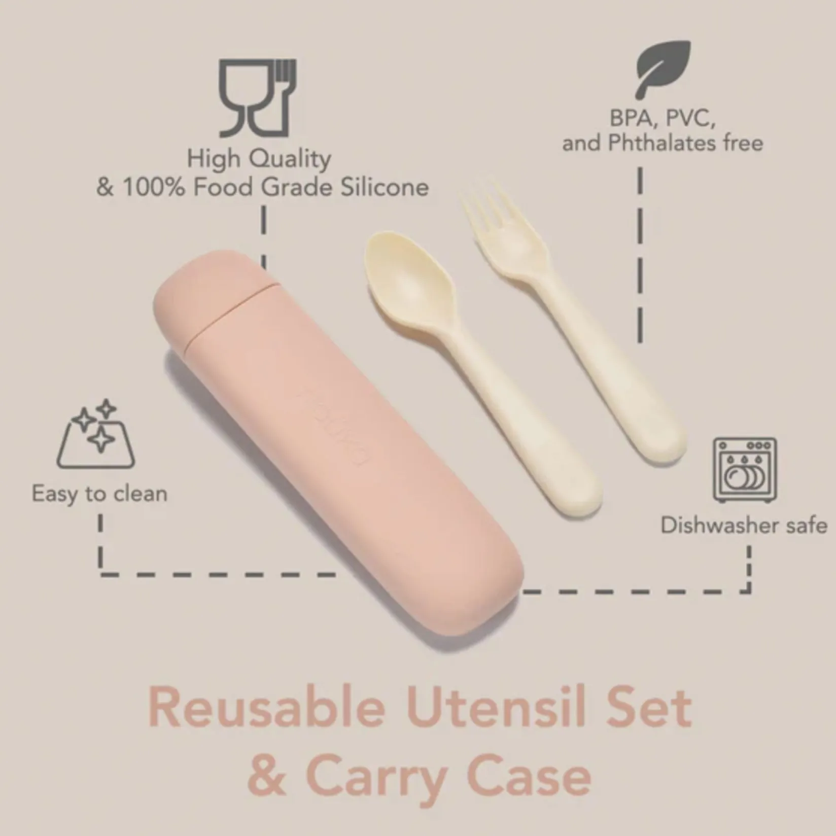 Breastfeeding|Tableware>Nouka Reusable Utensil Set & Carry Case - Leaf