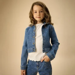 Fleeces And Sweatshirts|Tops>Creamie Rhinestones Jacket 7-14 Denim