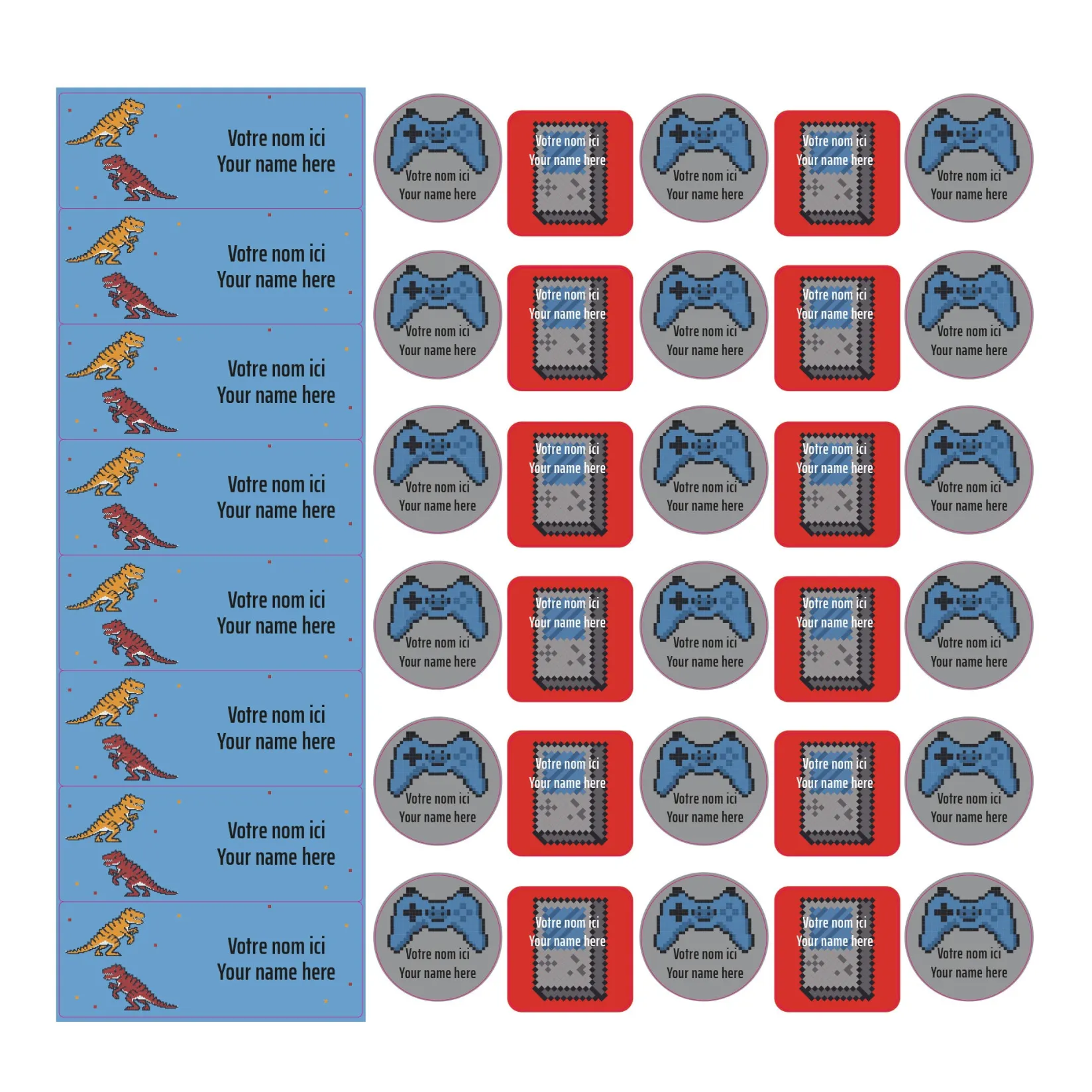 Personalized Name Labels|Personalized Name Labels>Clement - Impressions School Name Labels - Video Games Dino