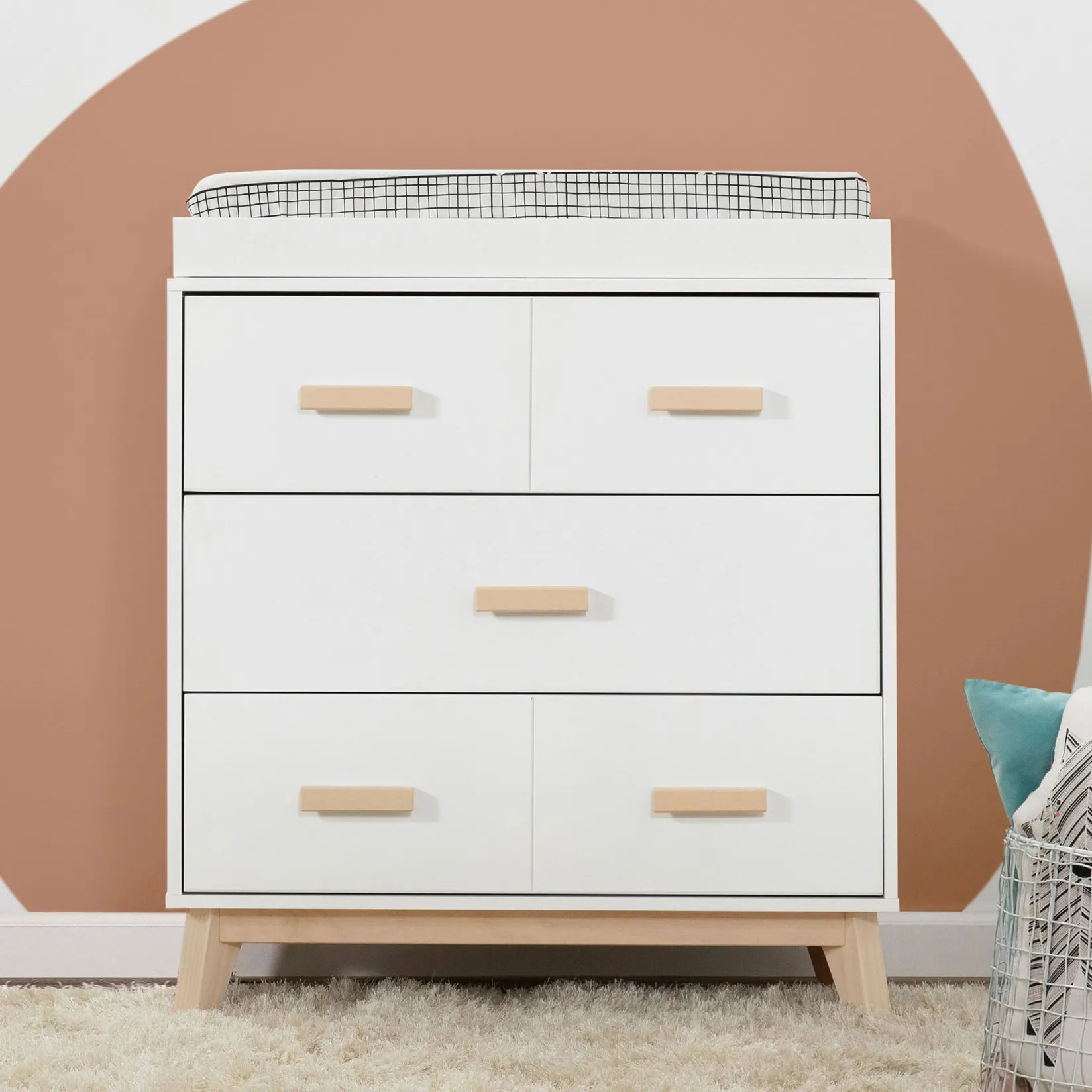 Changing Tables>Babyletto Scoot 3-Drawer Changer Dresser - White / Washed Natural