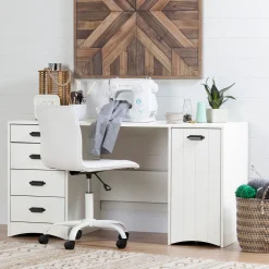 Desk>South Shore Sewing Craft Table and Storage - Artwork Pure White