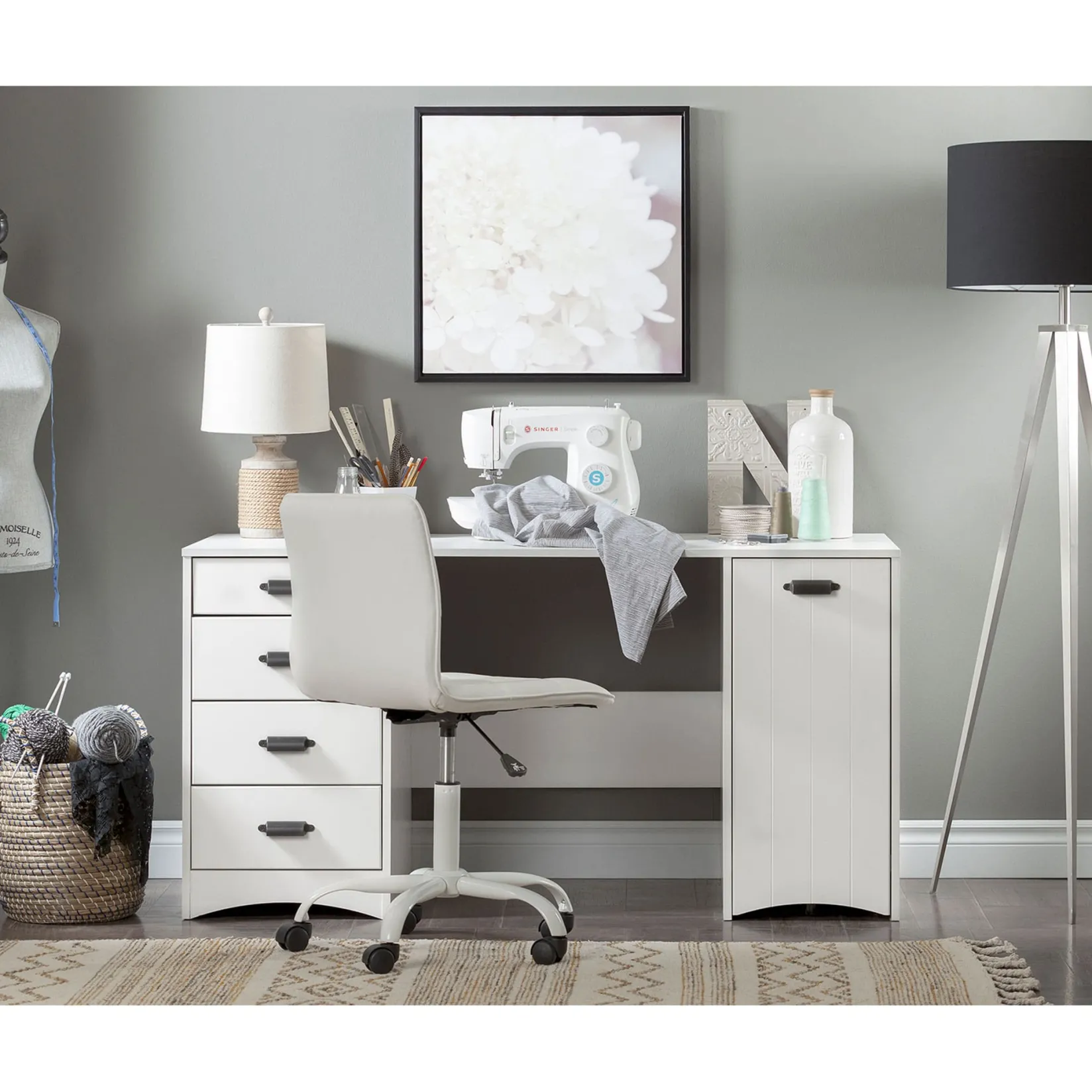 Desk>South Shore Sewing Craft Table and Storage - Artwork Pure White