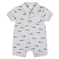 Rompers & Jumpsuits>Firsts par Petit Lem Sharks Polo Romper 3-24m Grey