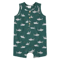 Pajamas|Pyjamas>Firsts par Petit Lem Sharks Romper 3-24m Teal