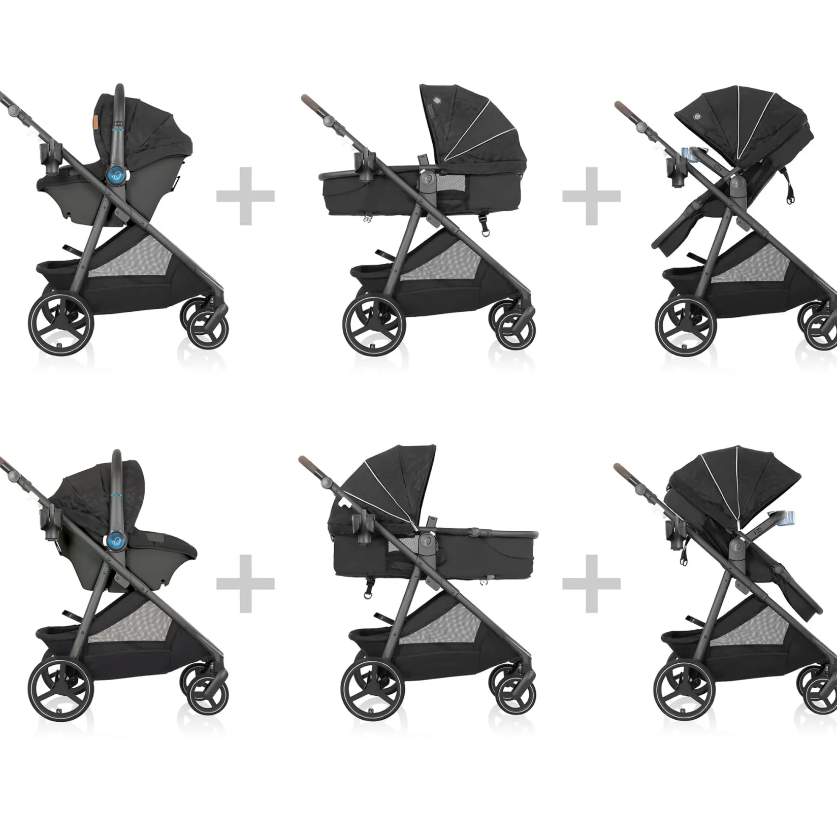 Strollers|Strollers & Trailers>Evenflo Shyft Intuiti+ Travel System with Revolve180 LiteMax NXT - Dubhan Black