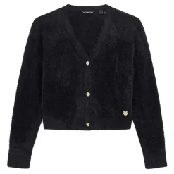 Fleeces And Sweatshirts|Tops>Guess Kids Soft Chic Cardigan 7-14 Black
