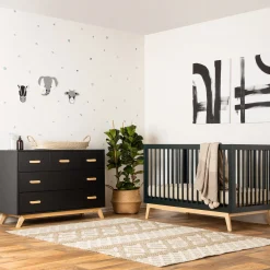 New Soho 3-in-1 Convertible Crib - Black / Natural Cribs & Mattresses|Cribs & Mattresses