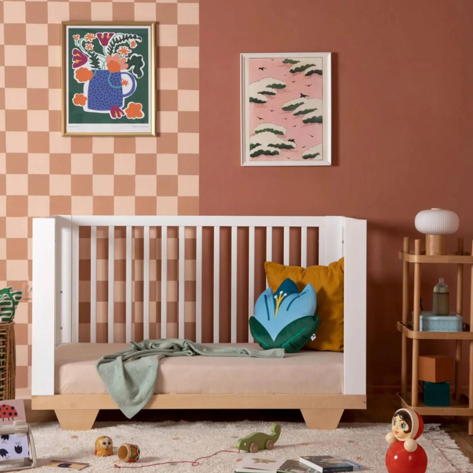 Hot Spirit 8-In-1 Convertible Crib - White/Natural Cribs & Mattresses|Cribs & Mattresses